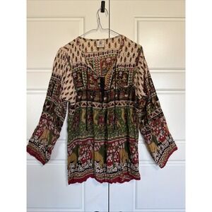 Gypsy Rose Womens Boho Peasant Tunic Top Elephant Camel Print Made in India S